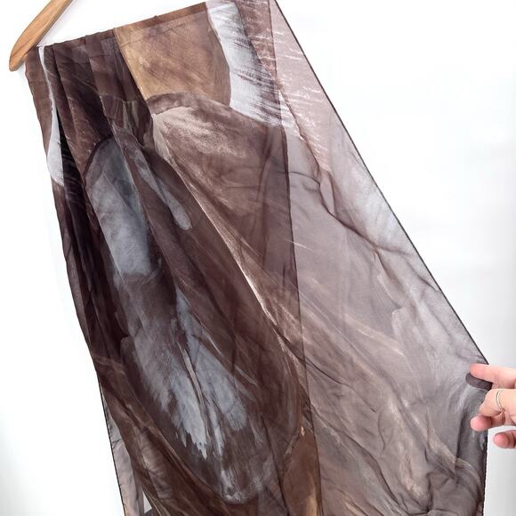 Eskandar 100% Silk Brown Ficus Elasticus Georgette Scarf - Picture 6 of 10